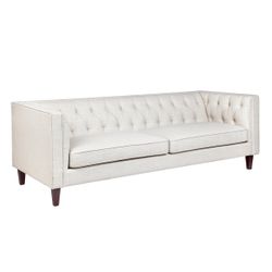 Tuxedo 3 Seater Tufted Sofa - Natural Linen