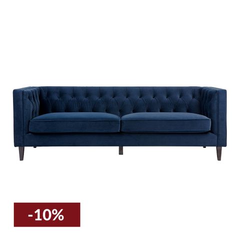 Tuxedo 3 Seater Tufted Sofa - Navy Velvet