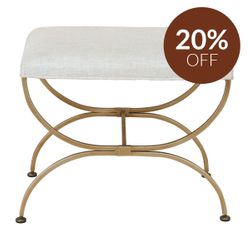 Novak Antique Gold Iron Stool -  Natural Linen
