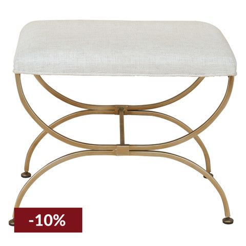 Novak Antique Gold Iron Stool -  Natural Linen