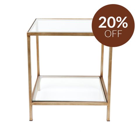 Cocktail Glass Square Side Table - Antique Gold