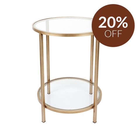 Cocktail Glass Round Side Table - Antique Gold