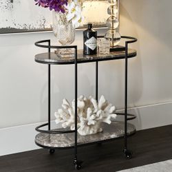 Southside Grey Marble Bar Cart - Black