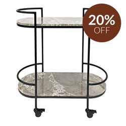 Southside Grey Marble Bar Cart - Black