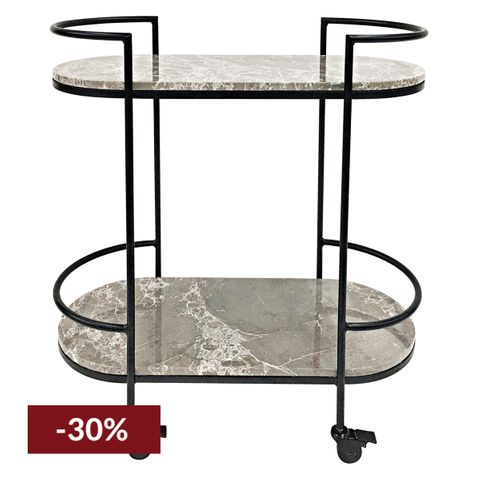 Southside Grey Marble Bar Cart - Black