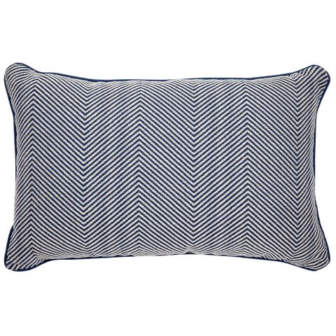 Candace Rectangle Feather Cushion - Chevron Blue Linen