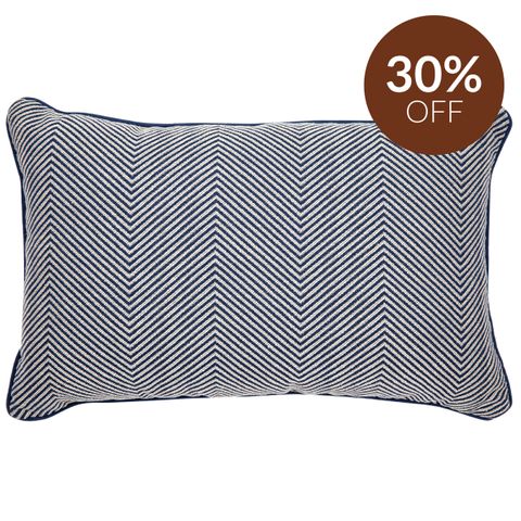 Candace Rectangle Feather Cushion - Chevron Blue Linen