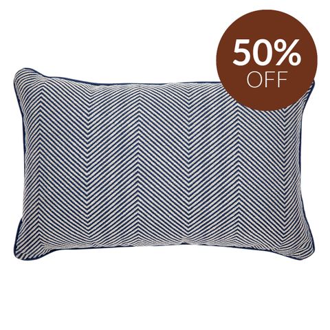 Candace Rectangle Feather Cushion - Chevron Blue Linen