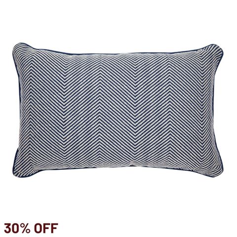 Candace Rectangle Feather Cushion - Chevron Blue Linen