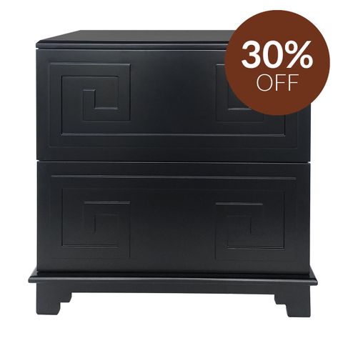 Greek Key Bedside Table - Black