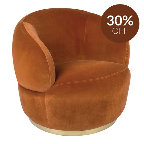 Tubby Swivel Arm Chair - Caramel Velvet