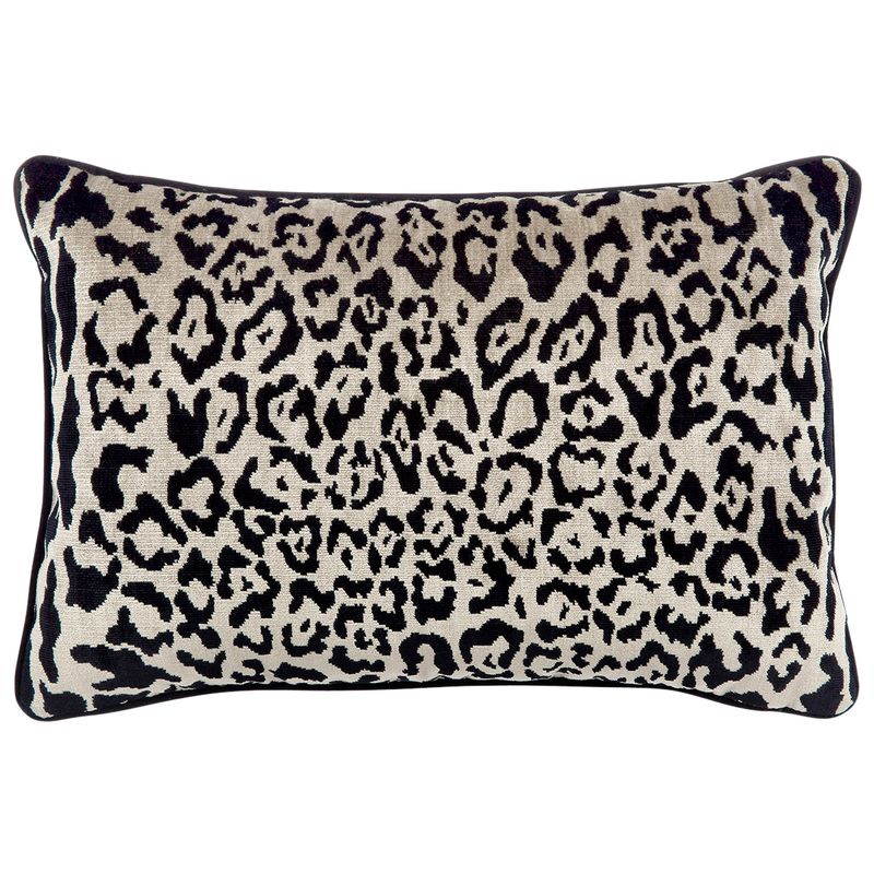 Serene Rectangle Feather Cushion - Leopard Chenille w Black Velvet *LIMITED EDITION*