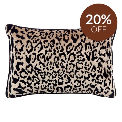 Serene Rectangle Feather Cushion - Leopard Chenille w Black Velvet