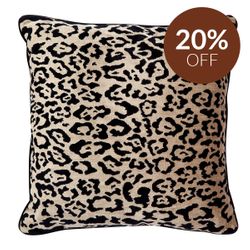 Serene Square Feather Cushion - Leopard Chenille w Black Velvet