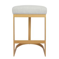 Brooke Brass Kitchen Stool - Natural Linen