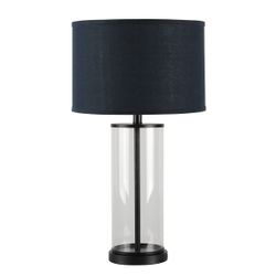 Left Bank Table Lamp - Black w Navy Shade