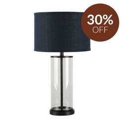 Left Bank Table Lamp - Black w Navy Shade