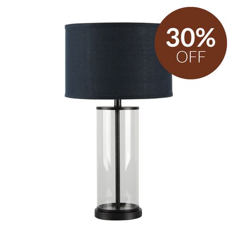 Left Bank Table Lamp - Black w Navy Shade