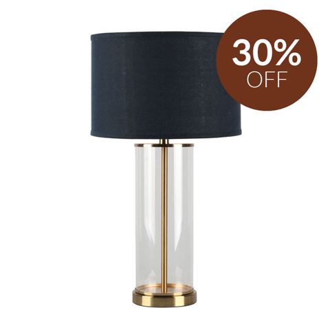 Left Bank Table Lamp - Brass w Navy Shade