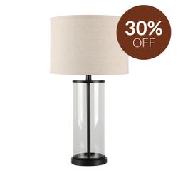 Left Bank Table Lamp - Black w Natural Shade