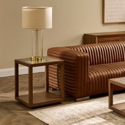 Left Bank Table Lamp - Brass w Natural Shade