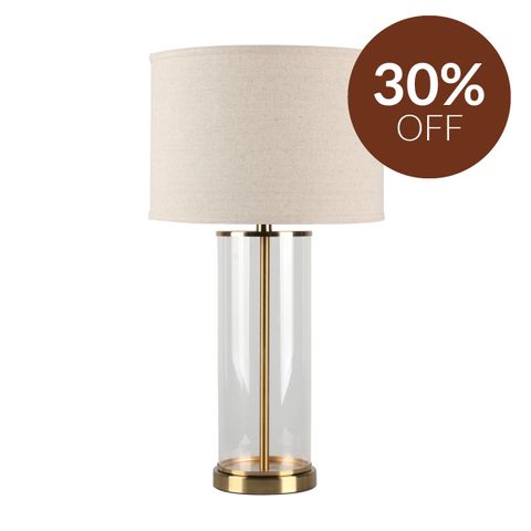 Left Bank Table Lamp - Brass w Natural Shade
