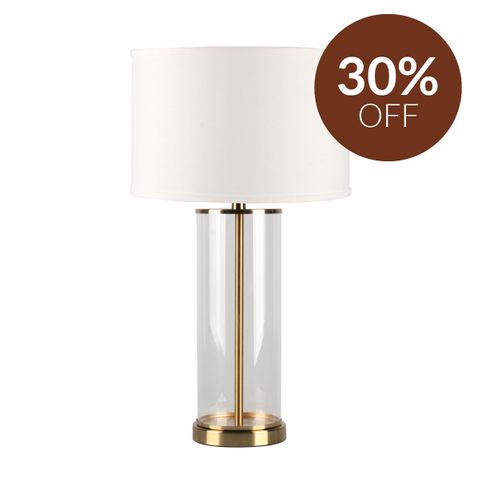 Left Bank Table Lamp - Brass w White Shade