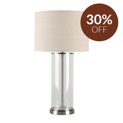 Left Bank Table Lamp - Nickel w Natural Shade