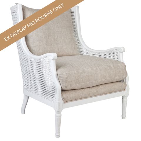 Havana White Rattan Arm Chair - Natural Linen