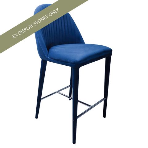 Dante Panelled Kitchen Stool - Navy Velvet - OUTLET NSW