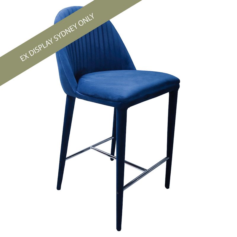 Dante Panelled Kitchen Stool - Navy Velvet - OUTLET NSW