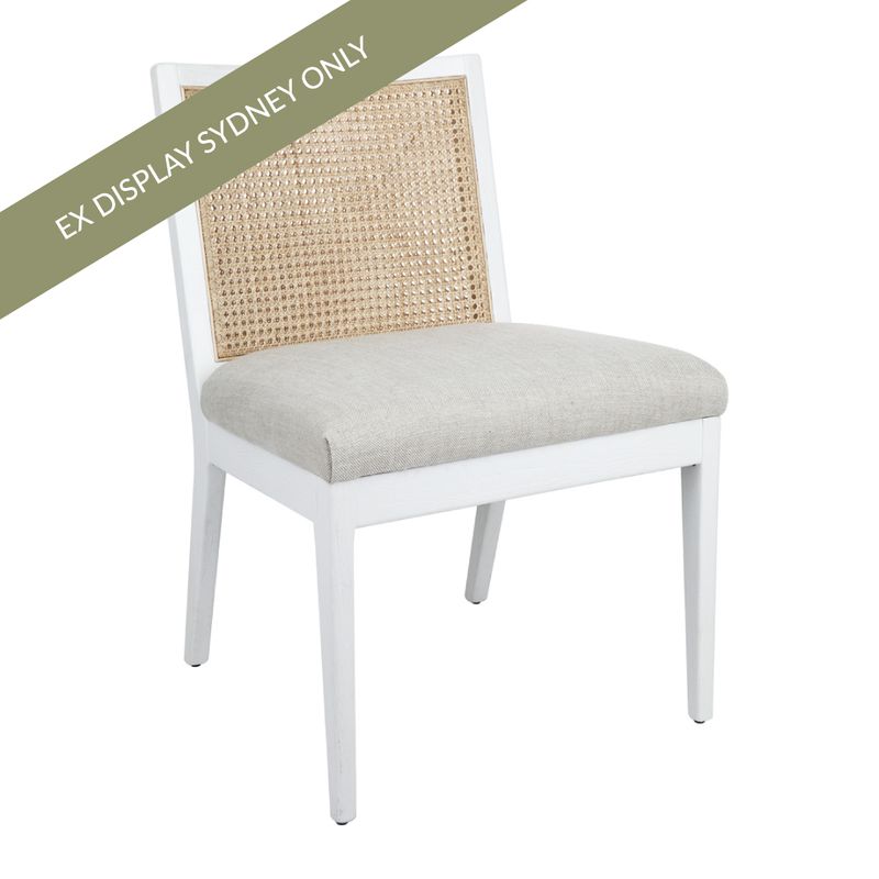 Kane White Rattan Dining Chair Natural Linen