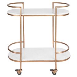 Southside White Stone Bar Cart - Antique Gold