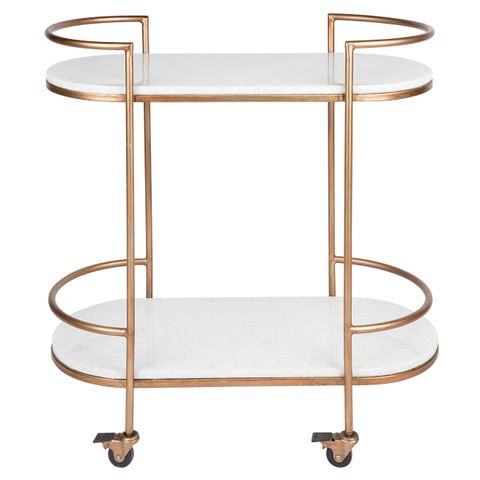 Southside White Stone Bar Cart - Antique Gold