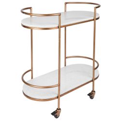 Southside White Stone Bar Cart - Antique Gold