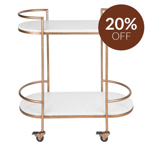 Southside White Stone Bar Cart - Antique Gold