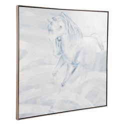 White Stallion Left Hand Facing Oil On Canvas Painting - OUTLET VIC