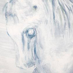 White Stallion Left Hand Facing Oil On Canvas Painting - OUTLET VIC