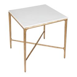 Heston Square Marble Side Table - Brass