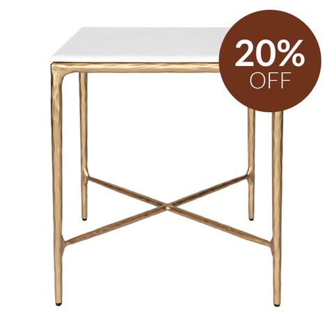 Heston Marble Square Side Table - Brass
