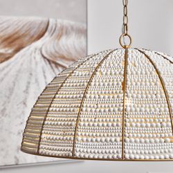 Sierra Beaded Dome Pendant - Gold/White