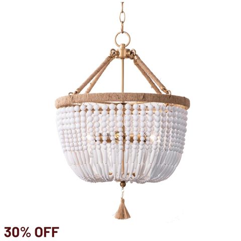 Malabar Beaded Pendant - Small Natural/White