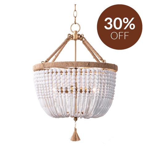 Malabar Beaded Pendant - Small Natural/White
