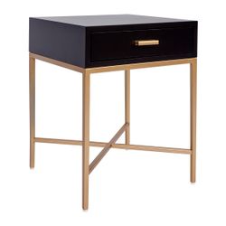 Nessa Black Bedside Table - Gold