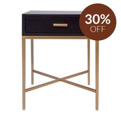 Nessa Black Bedside Table - Gold