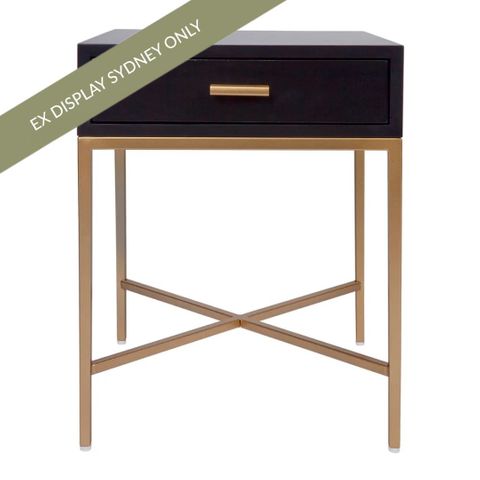 Nessa 45x60cm 1 Drawer Bedside Table -Black/Gold - OUTLET NSW