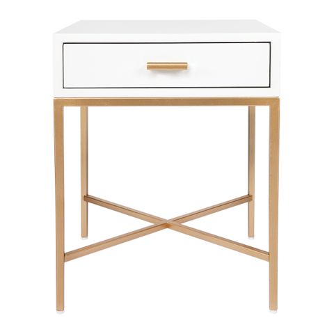 Nessa White Bedside Table - Gold