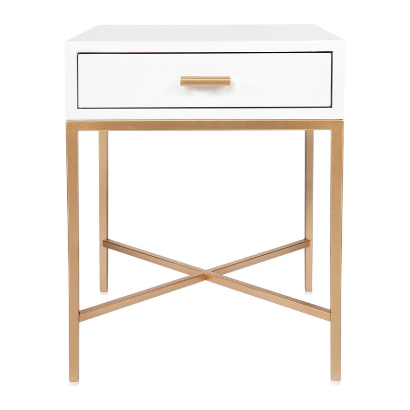 Nessa White Bedside Table - Gold