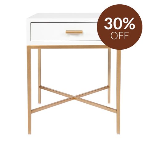Nessa White Bedside Table - Gold