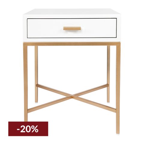 Nessa White Bedside Table - Gold